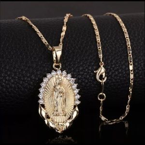 Gold Virgin Mary Pendant Dainty Necklace
